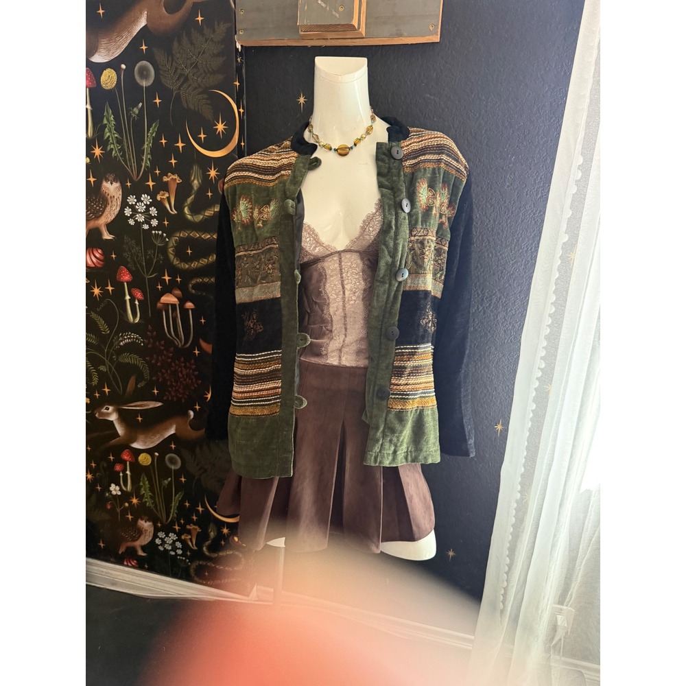 White Stag Women Tacoma Olive Chenille Tapestry Button Front Jacket Medium 8/10